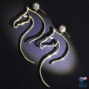 Silver Pearl Horse Earrings