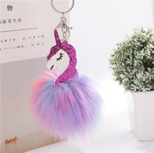 Glittery Pompom Unicorn Keychain