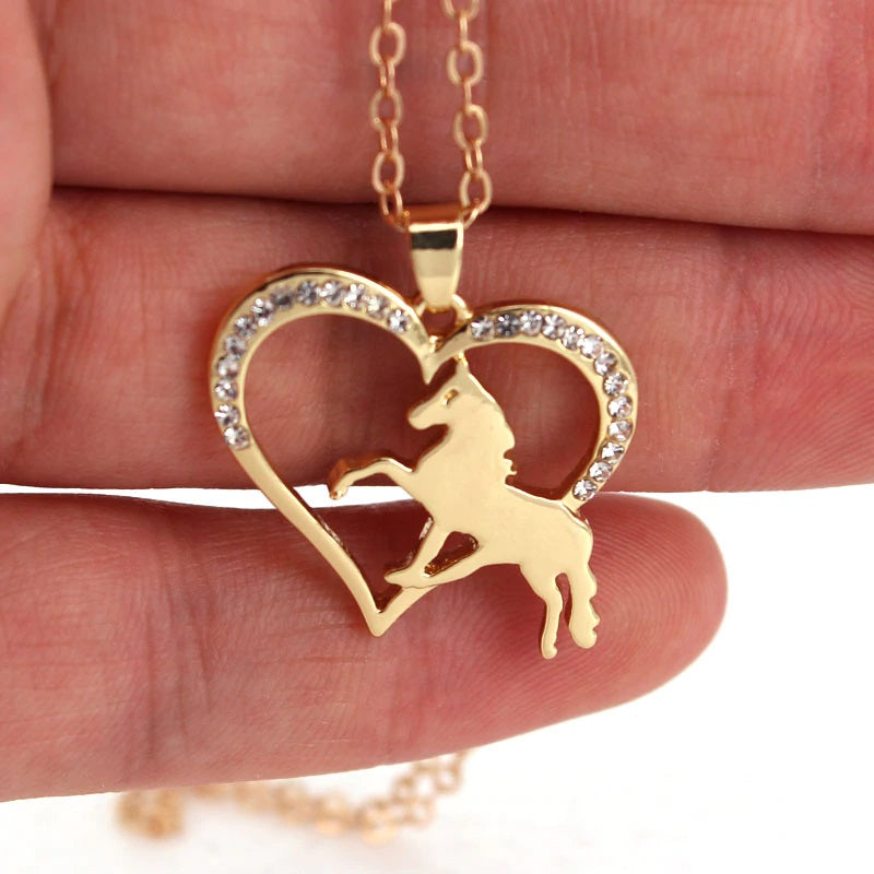 Running Horse Heart Necklace