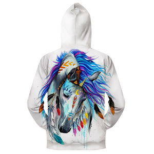 "Pferd", Tribal Horse by Pixie Cold Art Zipper Hoodie