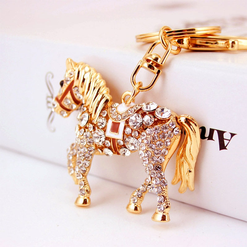 Rhinestone Crystal Lovely Horse Keychain