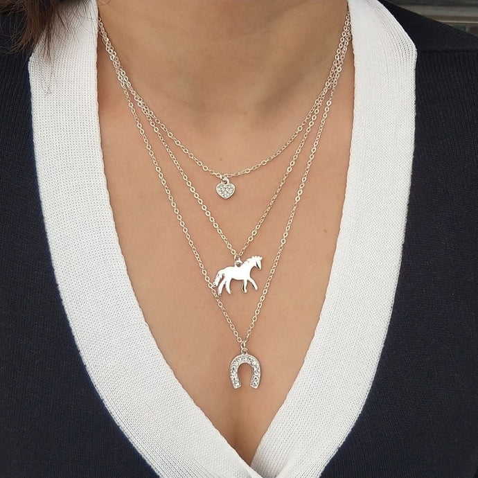 3 Layers Horse Charm Necklace