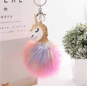 Glittery Pompom Unicorn Keychain