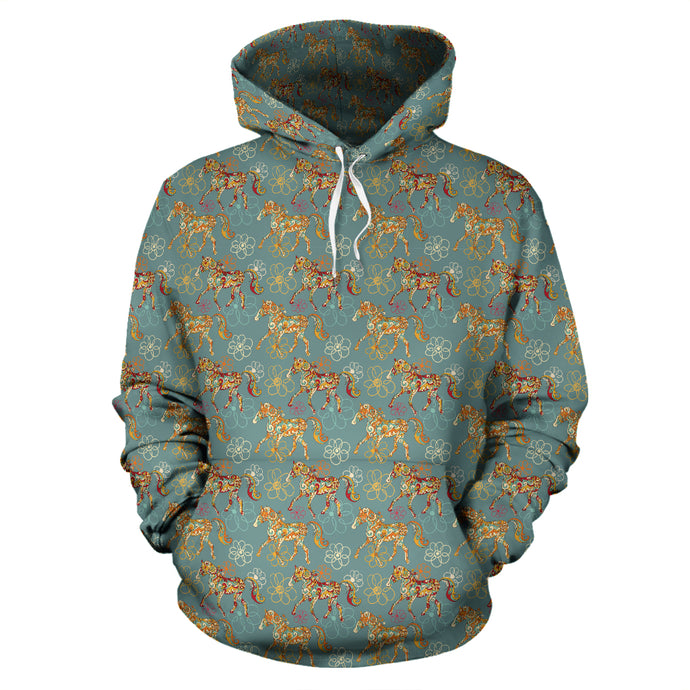Green Flowery Horses Hoodies