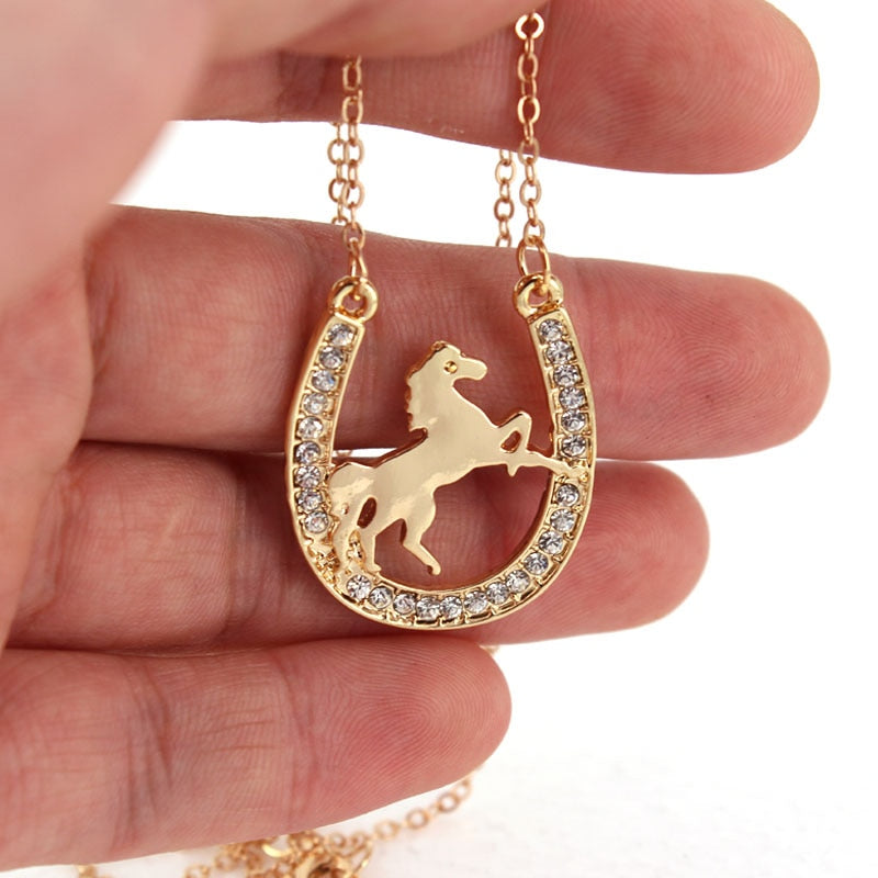 Running Horse on a Horseshoe Necklace