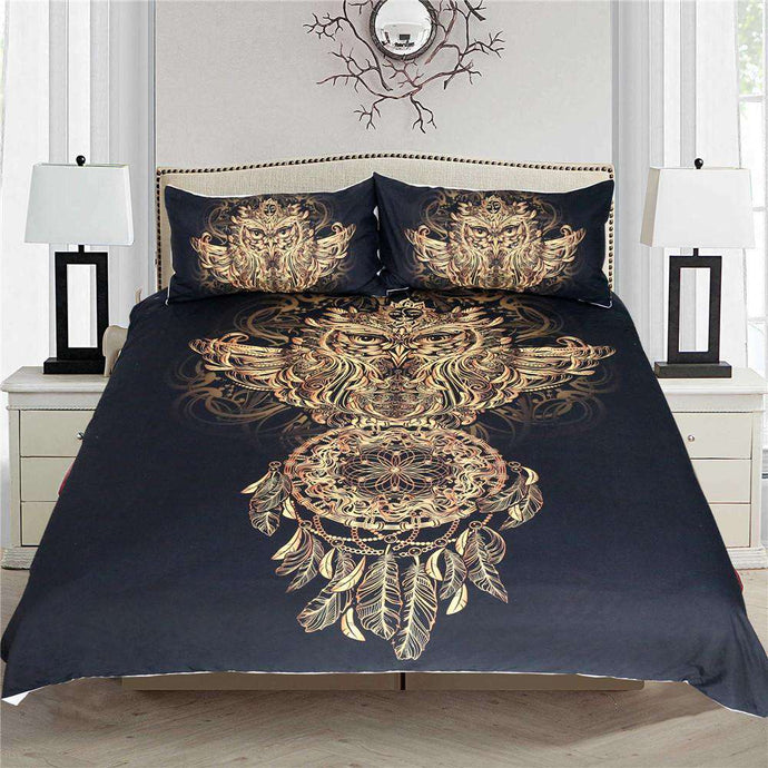 bed set with breathtaking dreamcatcher Owl displaying painted