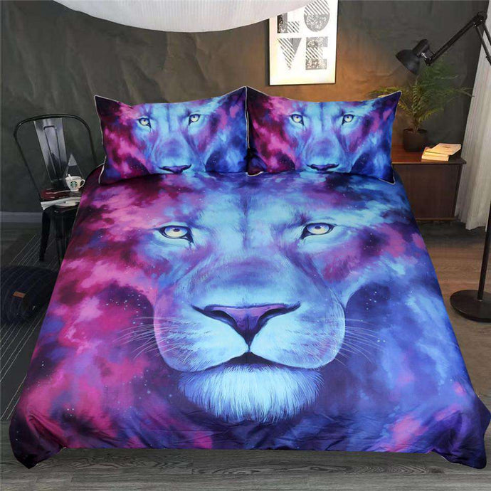 bed set with majestic Lion displaying painted