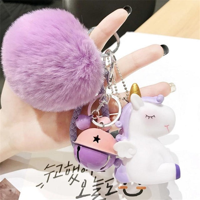 Fluffy Pompom Unicorn Keychain