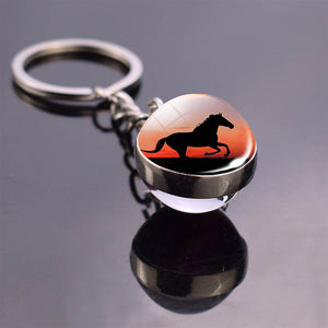 Double Sided Glass Ball Horse Keychain