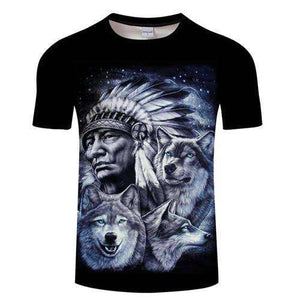 shirt with a majestic wise Chief and his pack of Wolves